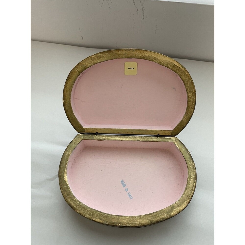 Vintage Florentina Wood Trinket Jewelry Box Hinged Gold Gilt Hand Made - Picture 2 of 6